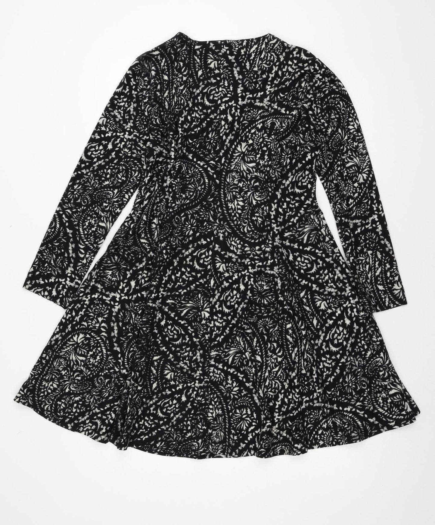 QED London Womens Black Geometric Jersey Skater Dress  Size 14  - Lace up detail