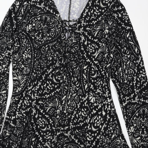 QED London Womens Black Geometric Jersey Skater Dress  Size 14  - Lace up detail