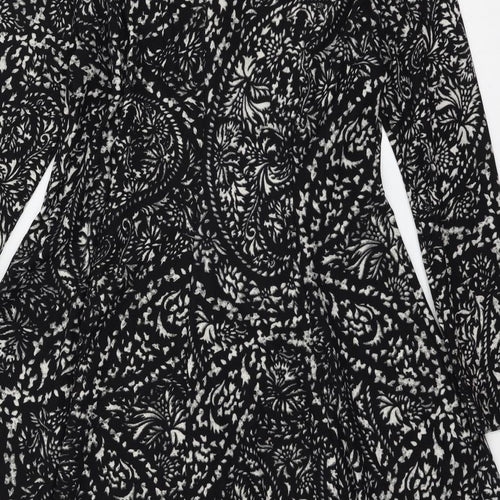 QED London Womens Black Geometric Jersey Skater Dress  Size 14  - Lace up detail