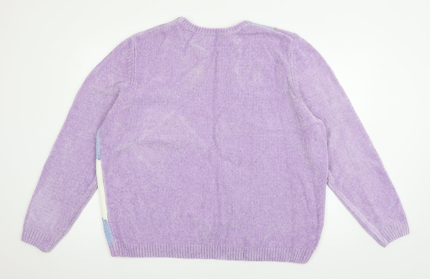 Alfred Dunner Womens Purple Check Knit Pullover Jumper Size 2XL