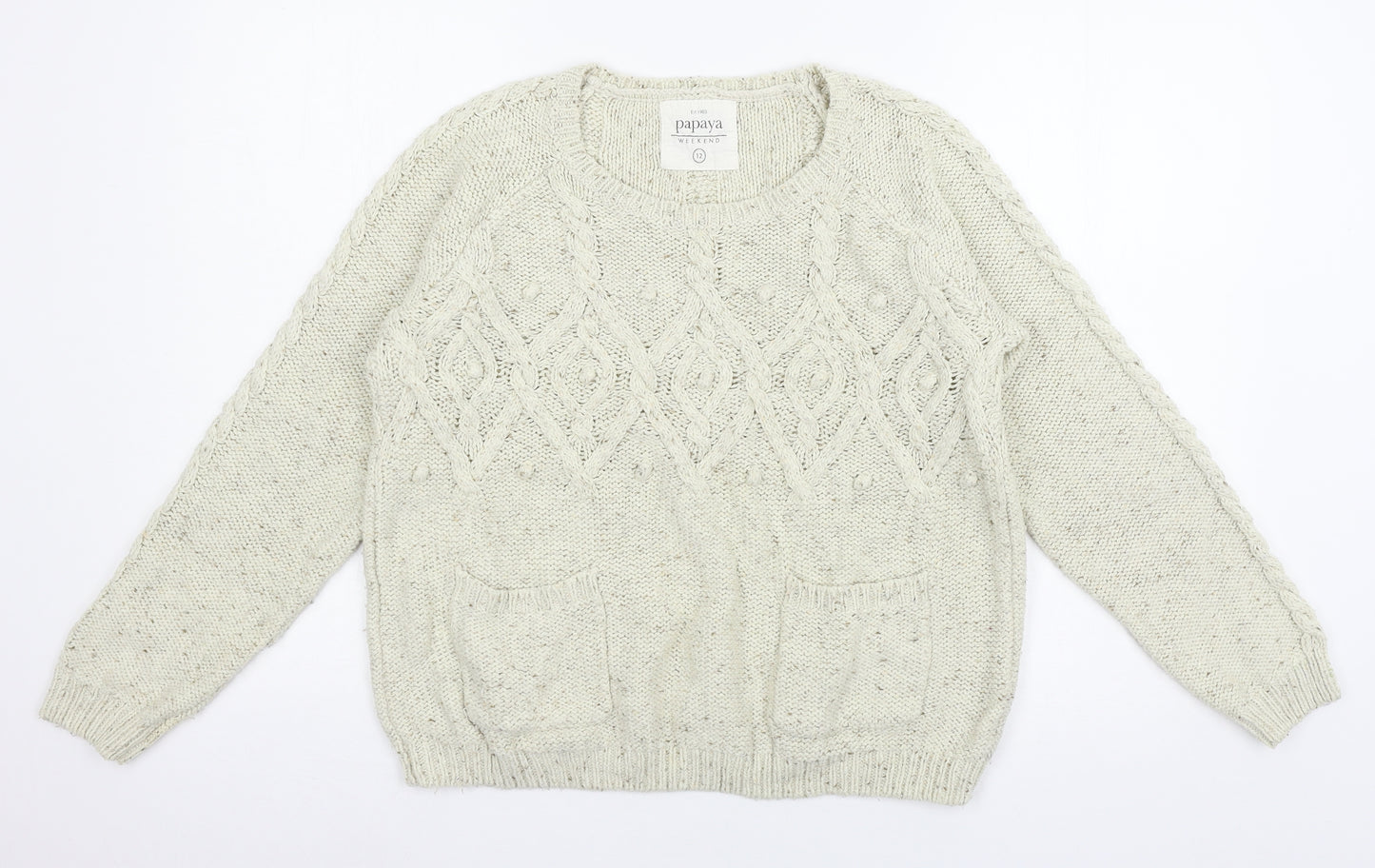 Papaya Womens Ivory  Knit Pullover Jumper Size 12