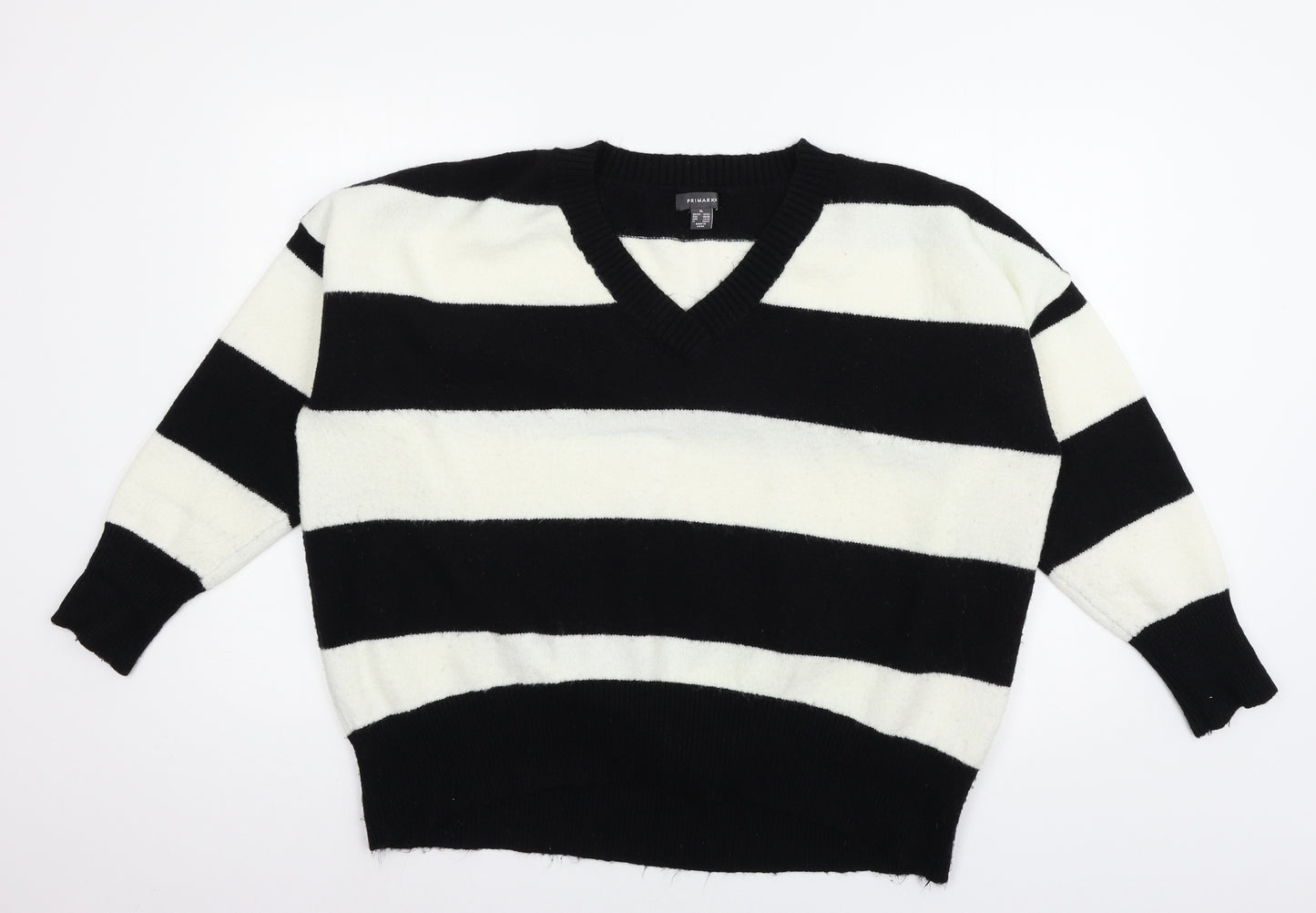 Primark Womens Black Striped Knit Pullover Jumper Size 18