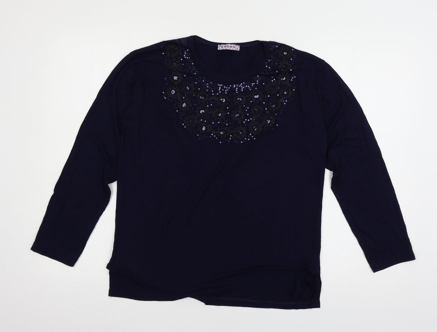Erkan Womens Blue  Jersey Basic T-Shirt Size S  - Embelished Neckline