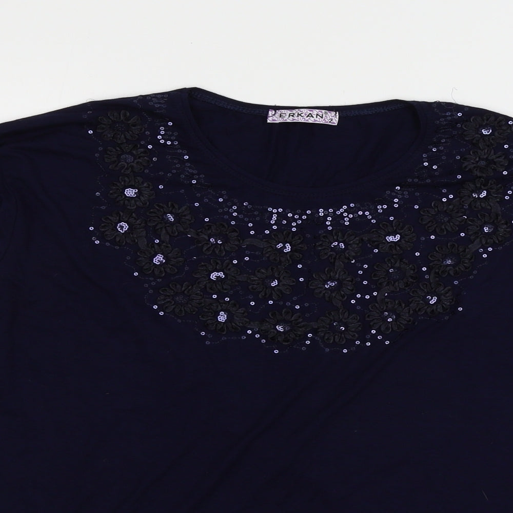 Erkan Womens Blue  Jersey Basic T-Shirt Size S  - Embelished Neckline