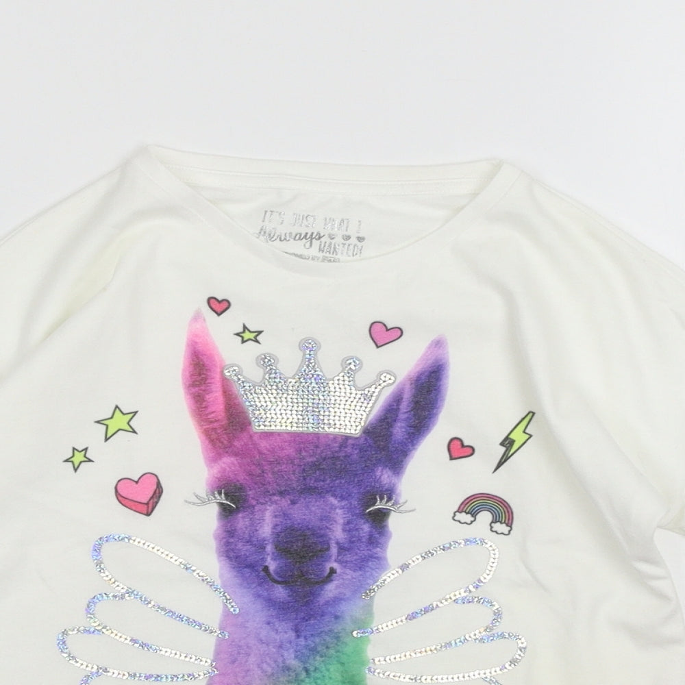 F&F Girls White  Jersey Basic T-Shirt Size 7-8 Years  - Llama Queen