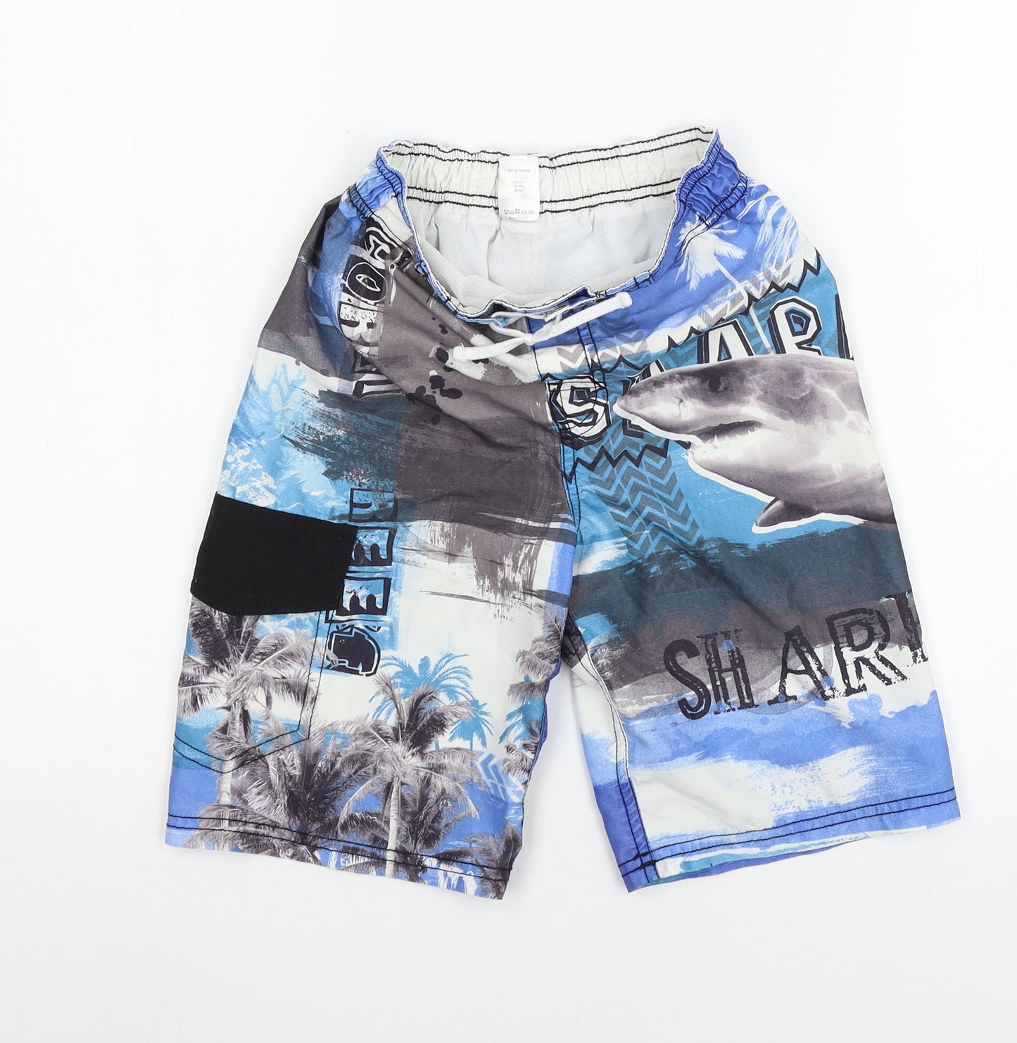 Preworn Boys Blue Geometric  Sweat Shorts Size 6-7 Years - Shark