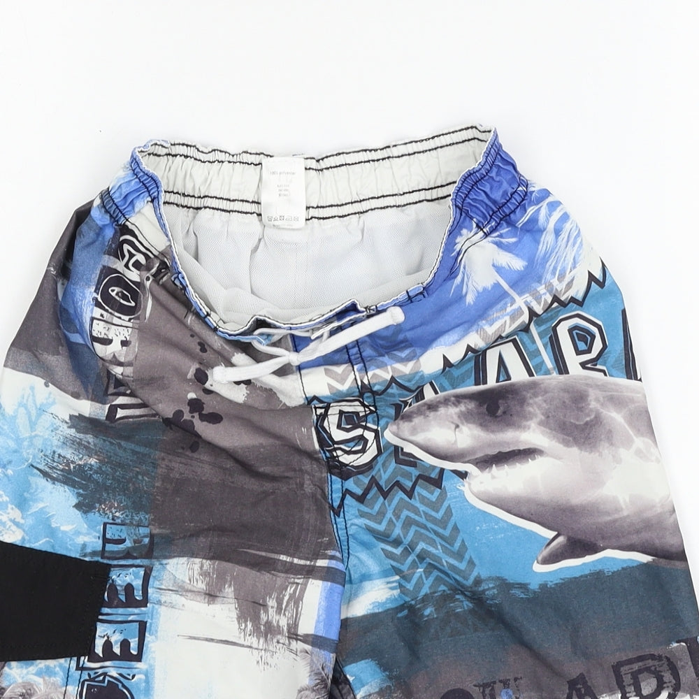 Preworn Boys Blue Geometric  Sweat Shorts Size 6-7 Years - Shark