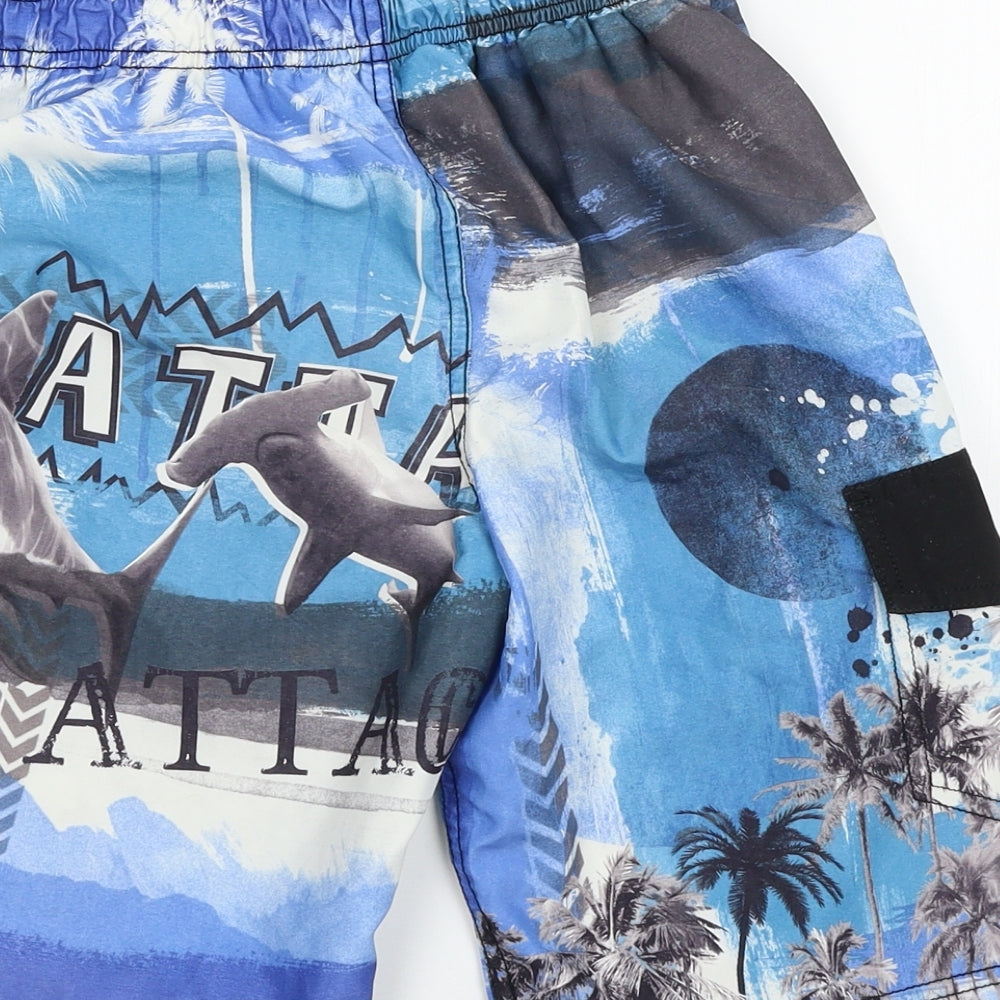 Preworn Boys Blue Geometric  Sweat Shorts Size 6-7 Years - Shark