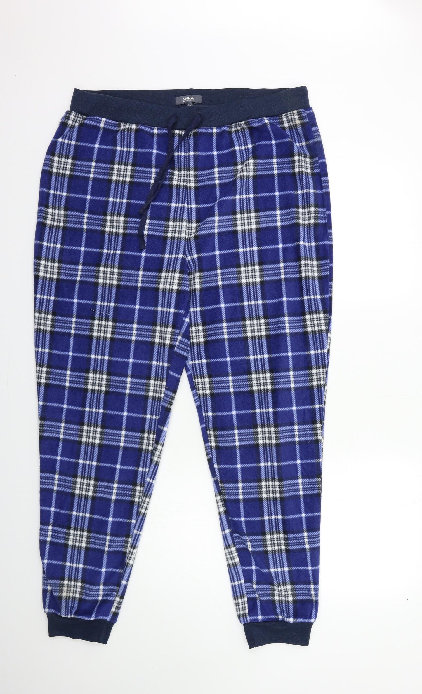 Studio Mens Blue Check Fleece  Lounge Pants Size XL