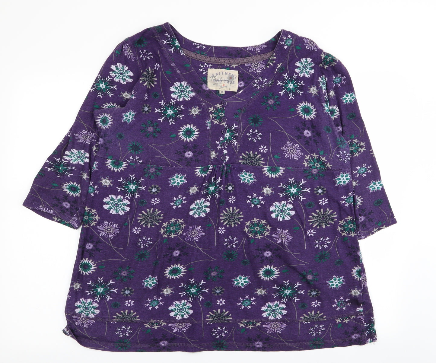 Fat Face Womens Purple Floral  Basic T-Shirt Size 18