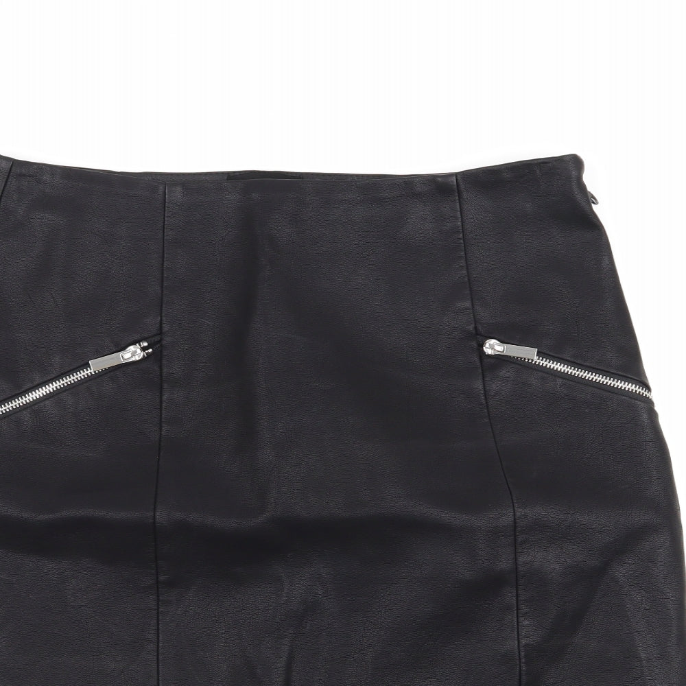 New Look Womens Black   A-Line Skirt Size 12  - Leather Skirt
