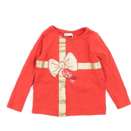 Asda George Girls Red   Basic T-Shirt Size 18-24 Months  - christmas
