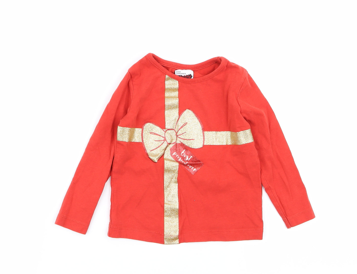 Asda George Girls Red   Basic T-Shirt Size 18-24 Months  - christmas