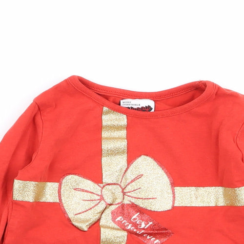 Asda George Girls Red   Basic T-Shirt Size 18-24 Months  - christmas