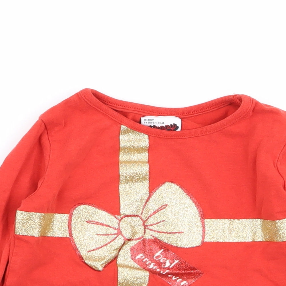 Asda George Girls Red   Basic T-Shirt Size 18-24 Months  - christmas