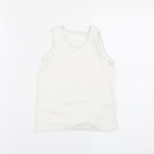 M&S Girls White   Basic Tank Size 7-8 Years