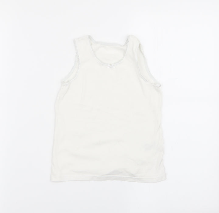M&S Girls White Basic Tank Size 7-8 Years