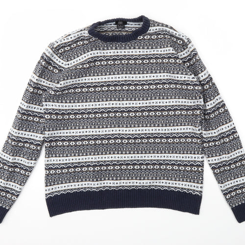 F&F Mens Blue Argyle/Diamond  Pullover Sweatshirt Size L