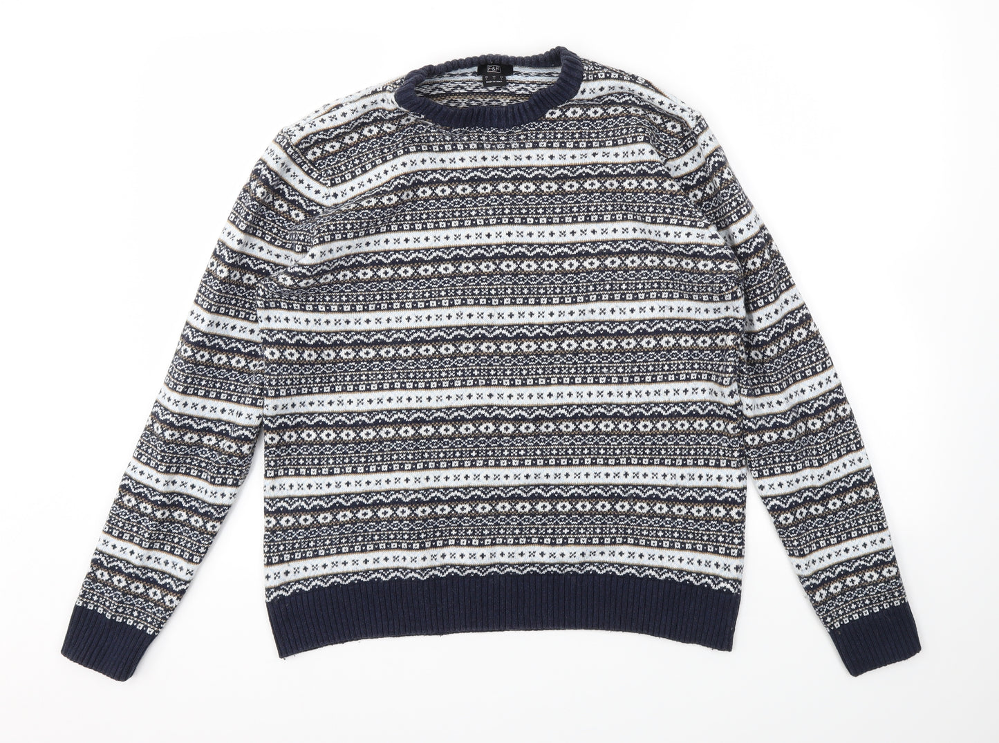 F&F Mens Blue Argyle/Diamond  Pullover Sweatshirt Size L