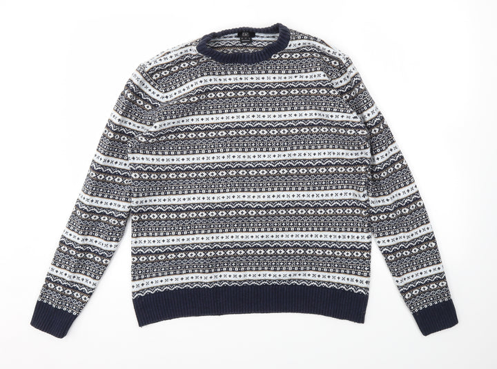 F&F Mens Blue Argyle/Diamond  Pullover Sweatshirt Size L
