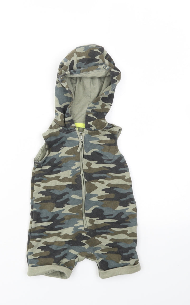 F&F Boys Green Camouflage Dungaree One-Piece Size 3-6 Months