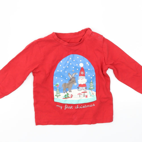 M&S Boys Red Animal Print  Basic T-Shirt Size 6-9 Months