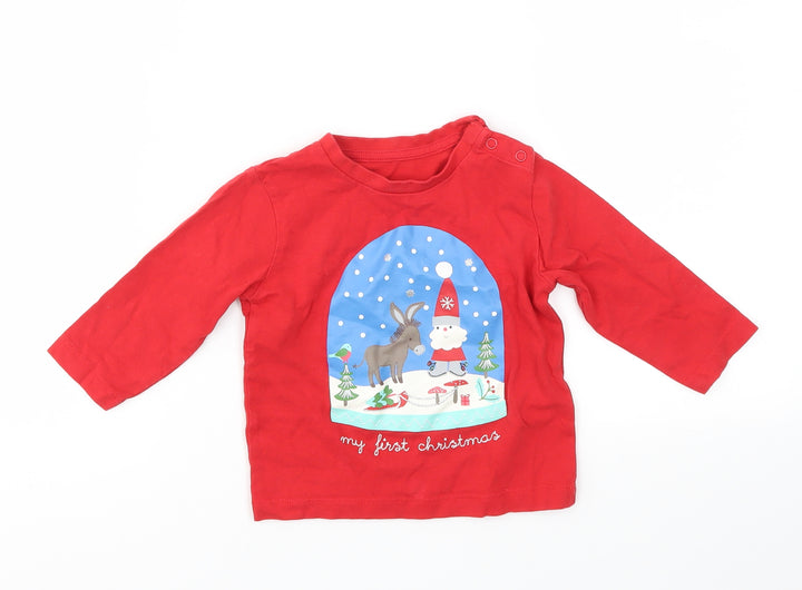 M&S Boys Red Animal Print Basic T-Shirt Size 6-9 Months
