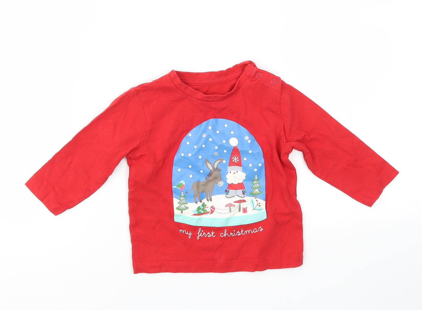 M&S Boys Red Animal Print  Basic T-Shirt Size 6-9 Months