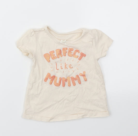 Front view of George girls’ ivory basic t-shirt, size 9-12, months