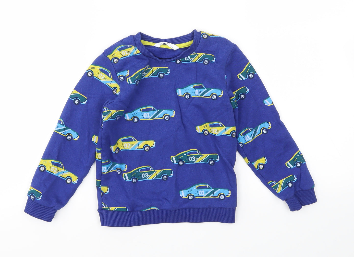 M&S Boys Blue Geometric  Pullover Jumper Size 3-4 Years