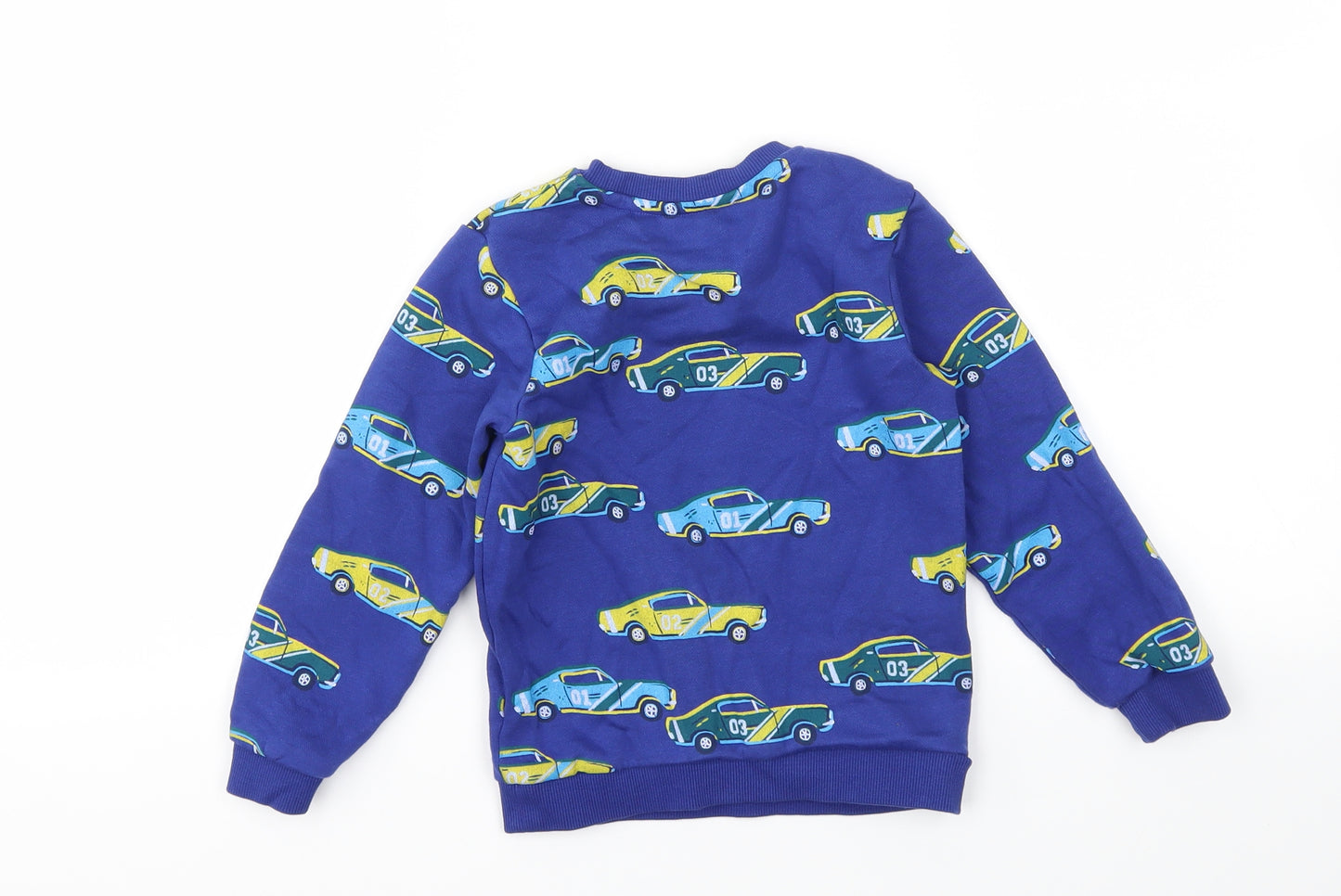 M&S Boys Blue Geometric  Pullover Jumper Size 3-4 Years