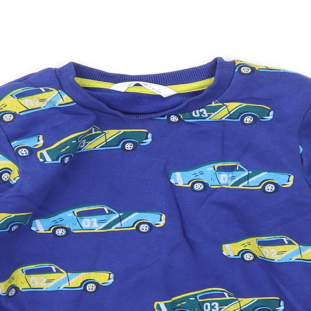 M&S Boys Blue Geometric  Pullover Jumper Size 3-4 Years