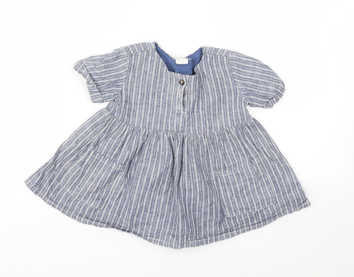 H&M Girls Blue Striped  Fit & Flare  Size 6-9 Months