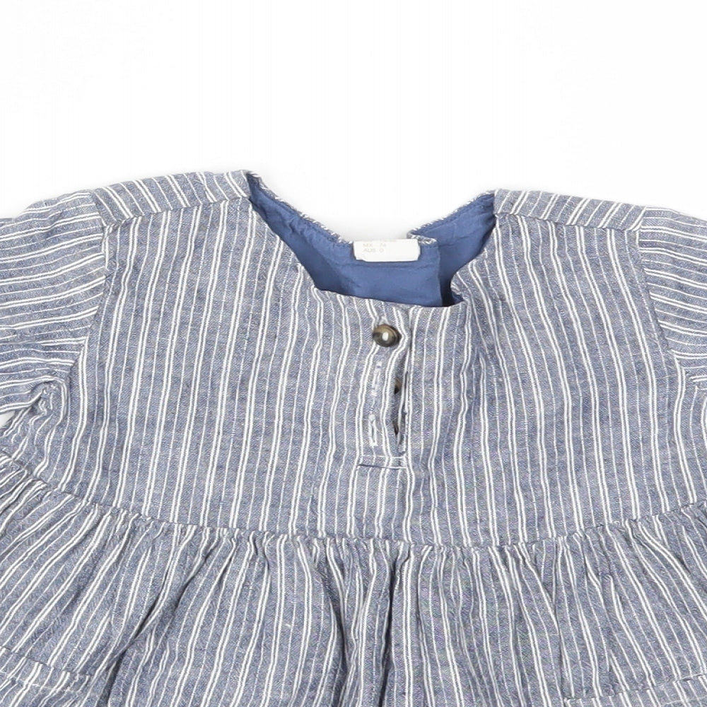 H&M Girls Blue Striped  Fit & Flare  Size 6-9 Months