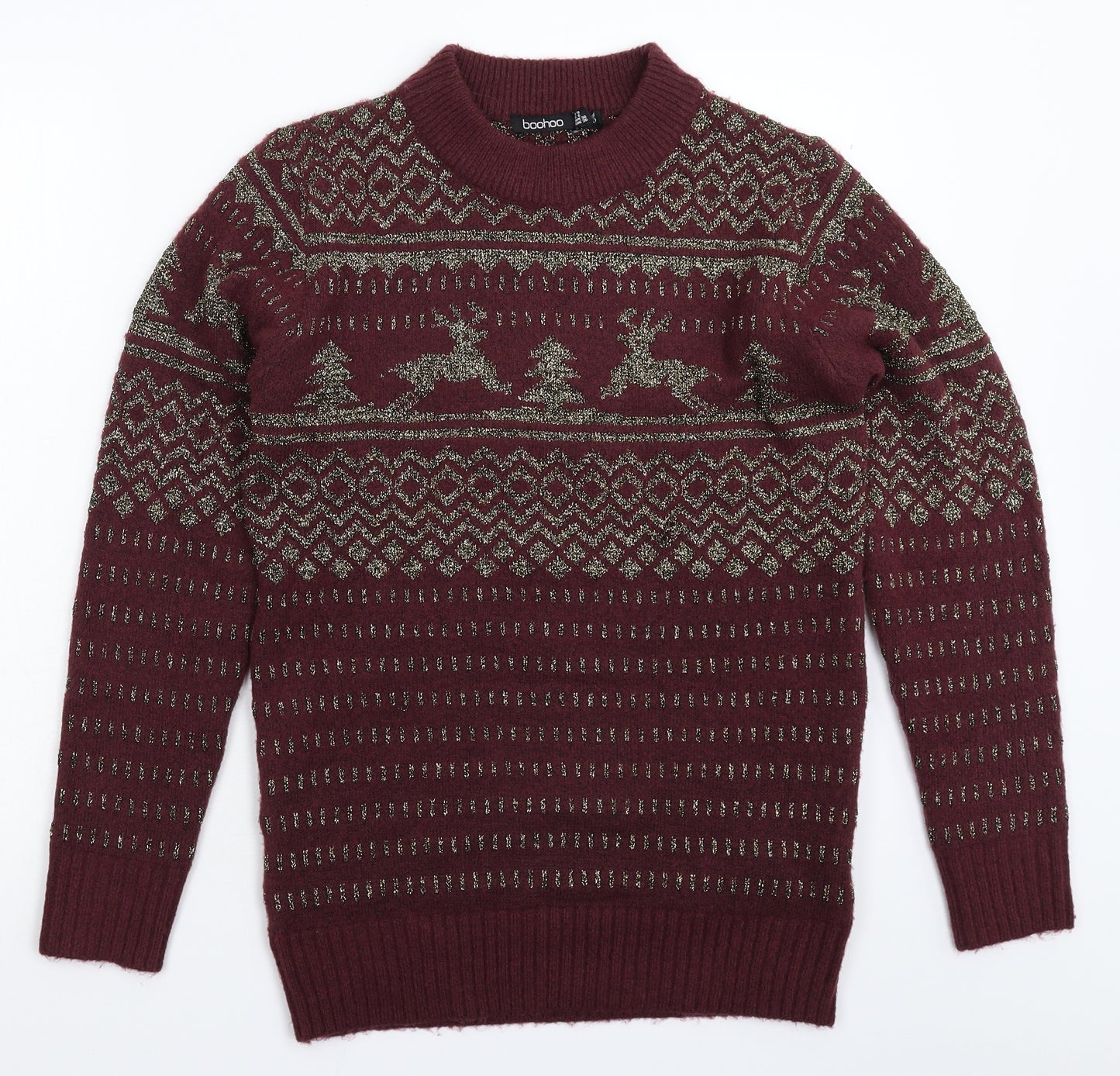Boohoo Womens Brown Geometric Knit Pullover Jumper Size 10
