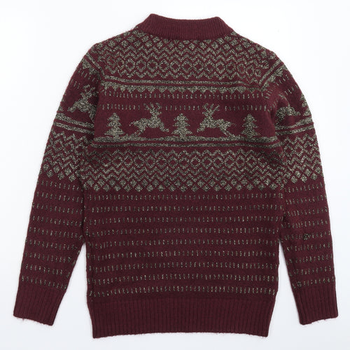 Boohoo Womens Brown Geometric Knit Pullover Jumper Size 10