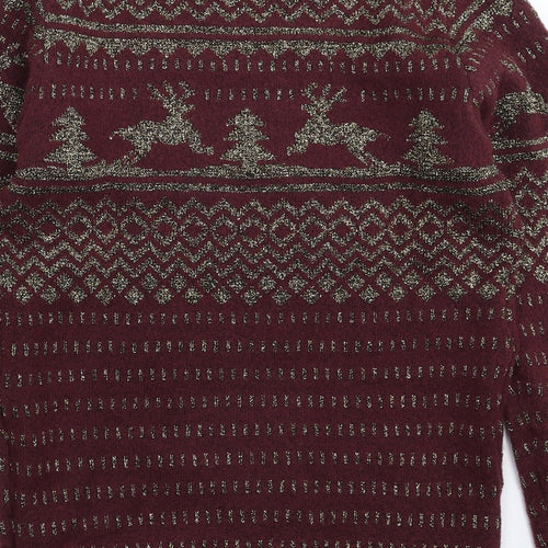 Boohoo Womens Brown Geometric Knit Pullover Jumper Size 10