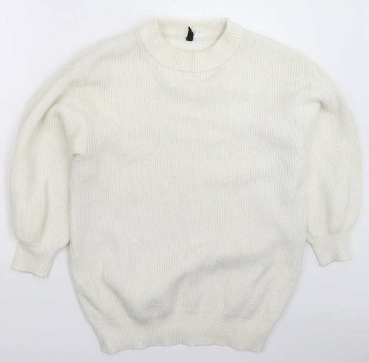 Divided Womens White  Knit Pullover Jumper Size L
