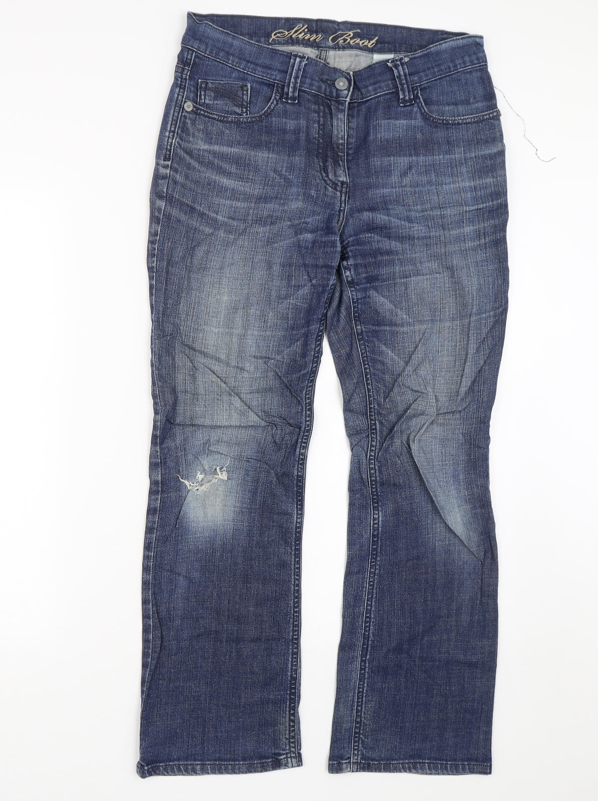 M&S Womens Blue  Denim Straight Jeans Size 10 L26.5 in