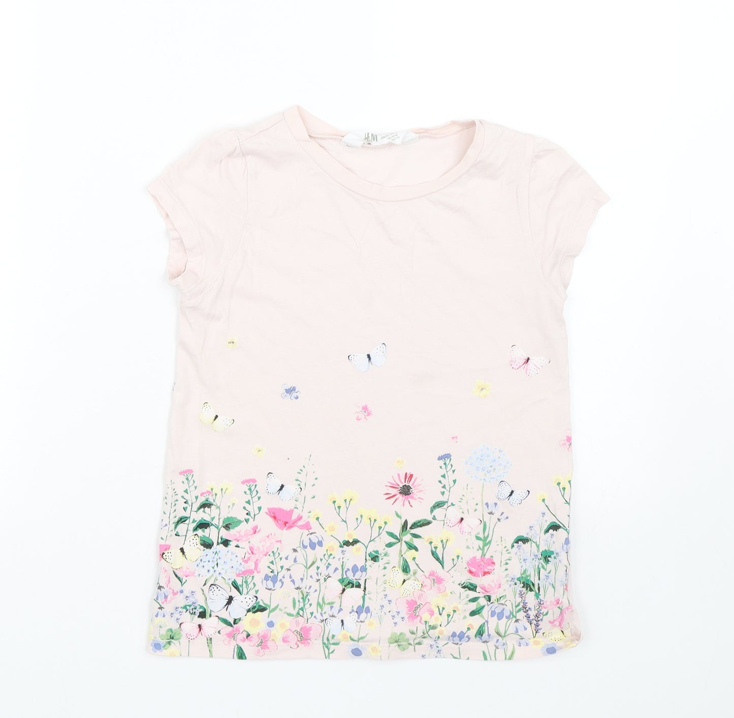 H&M Girls Pink Floral  Basic T-Shirt Size 8-9 Years