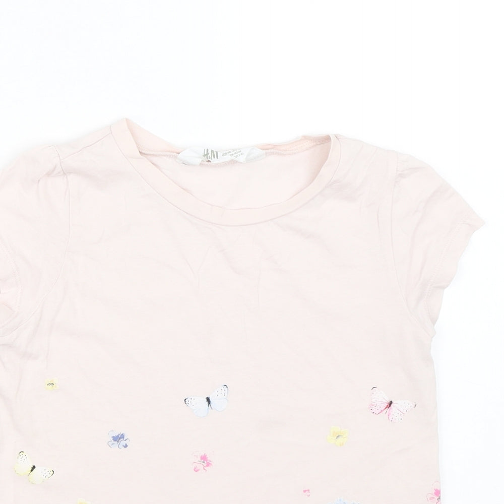 H&M Girls Pink Floral  Basic T-Shirt Size 8-9 Years