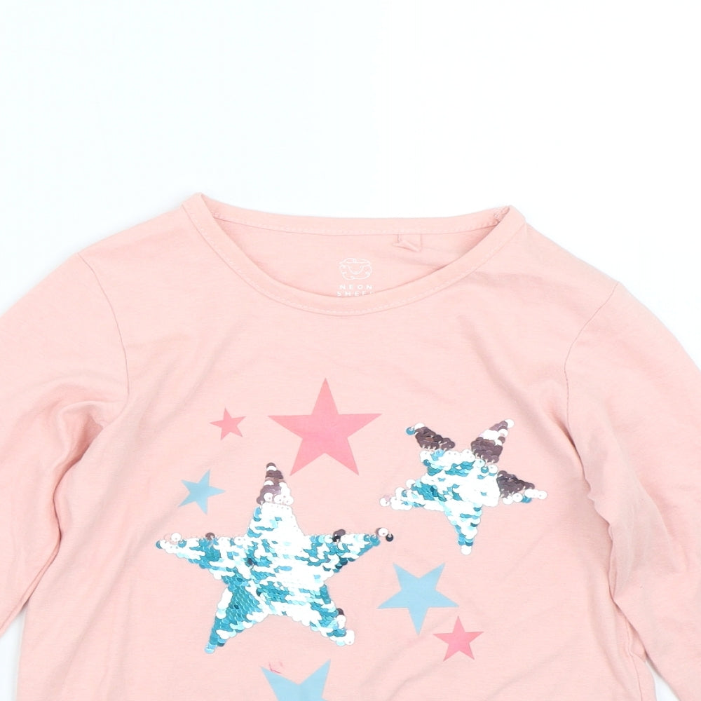 Neon sheep Girls Pink   Basic T-Shirt Size 3-4 Years