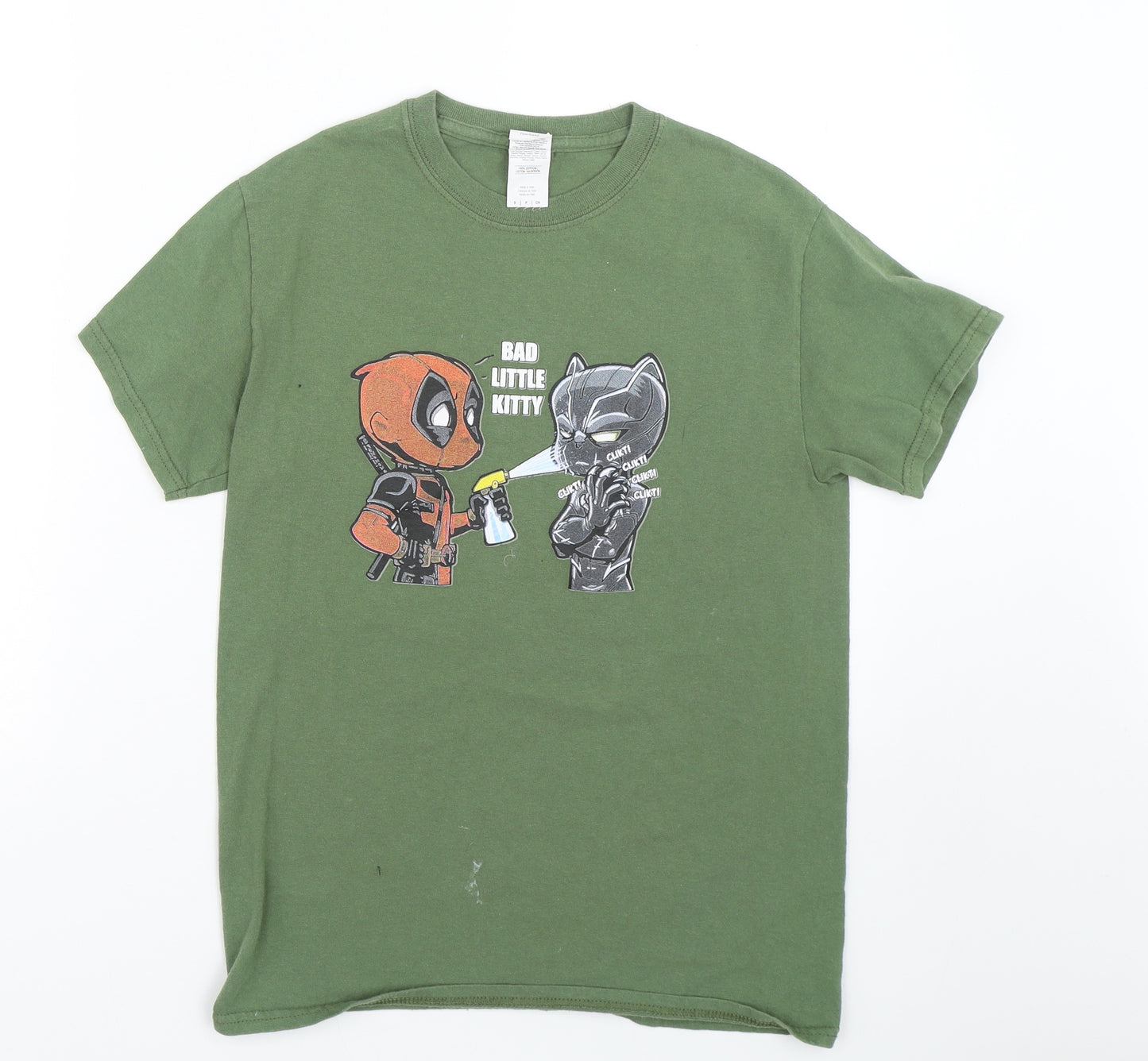 Gildan Mens Green    T-Shirt Size S  - Deadpool & Black Panther
