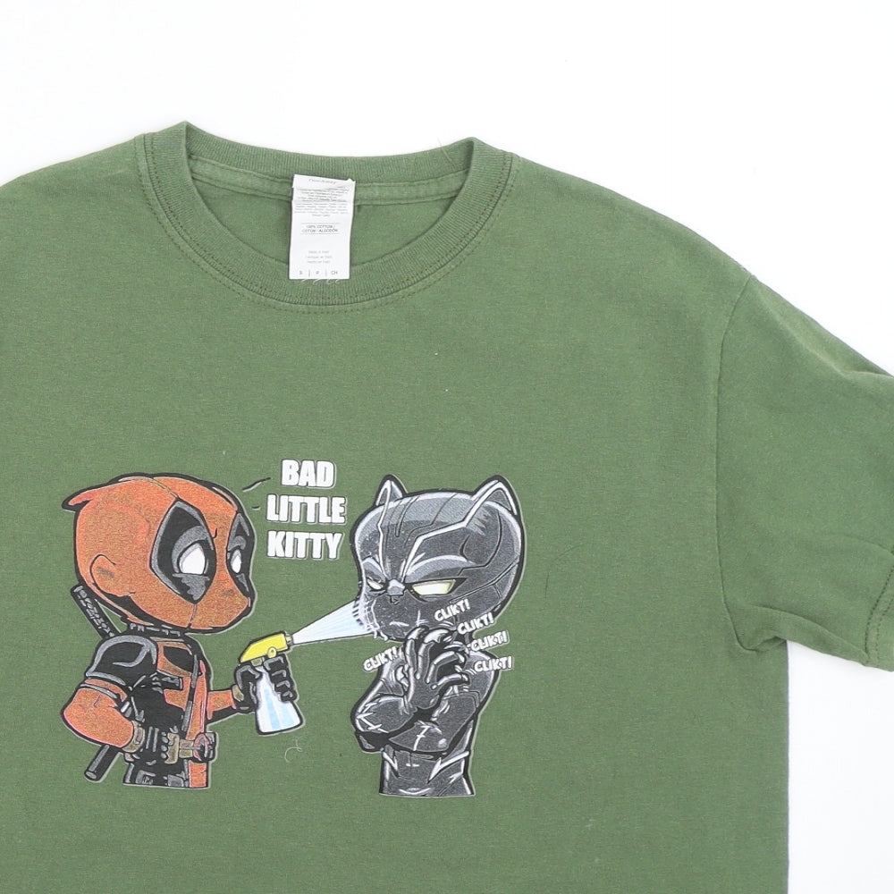 Gildan Mens Green    T-Shirt Size S  - Deadpool & Black Panther