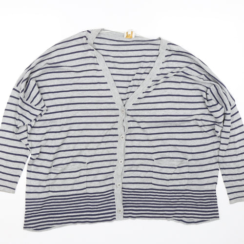 EAST Womens Grey Striped  Cardigan Jumper Size M