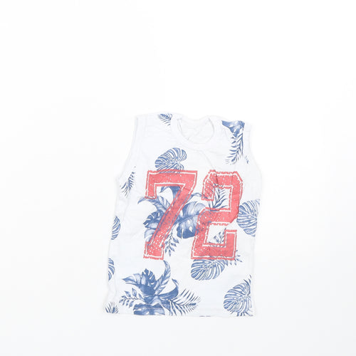 Preworn Boys White Floral  Basic Tank Size 3 Years