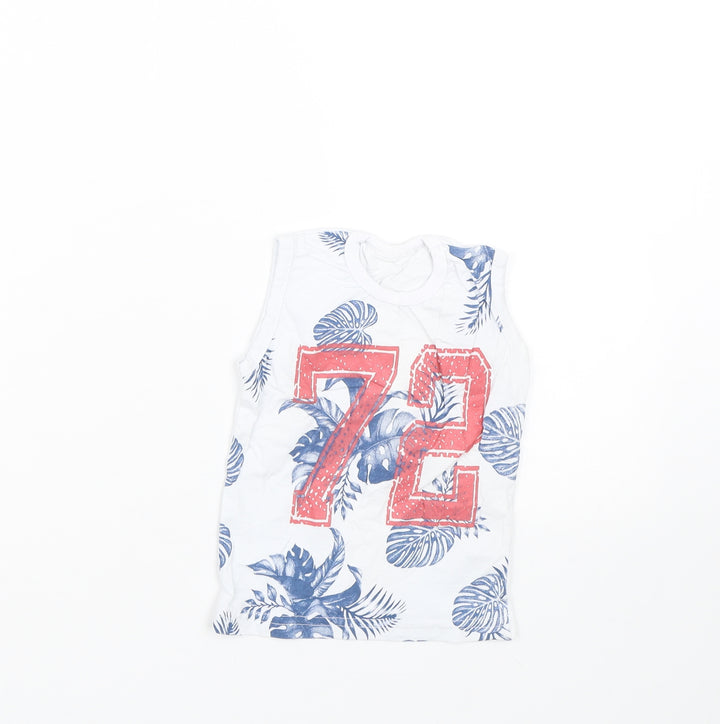 Preworn Boys White Floral  Basic Tank Size 3 Years
