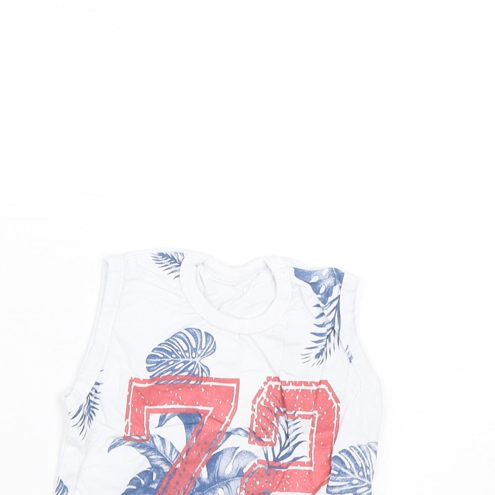 Preworn Boys White Floral  Basic Tank Size 3 Years