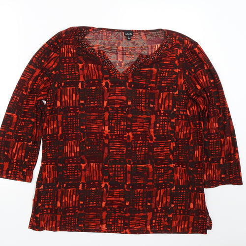 Rafaella Womens Orange Geometric  Basic T-Shirt Size L