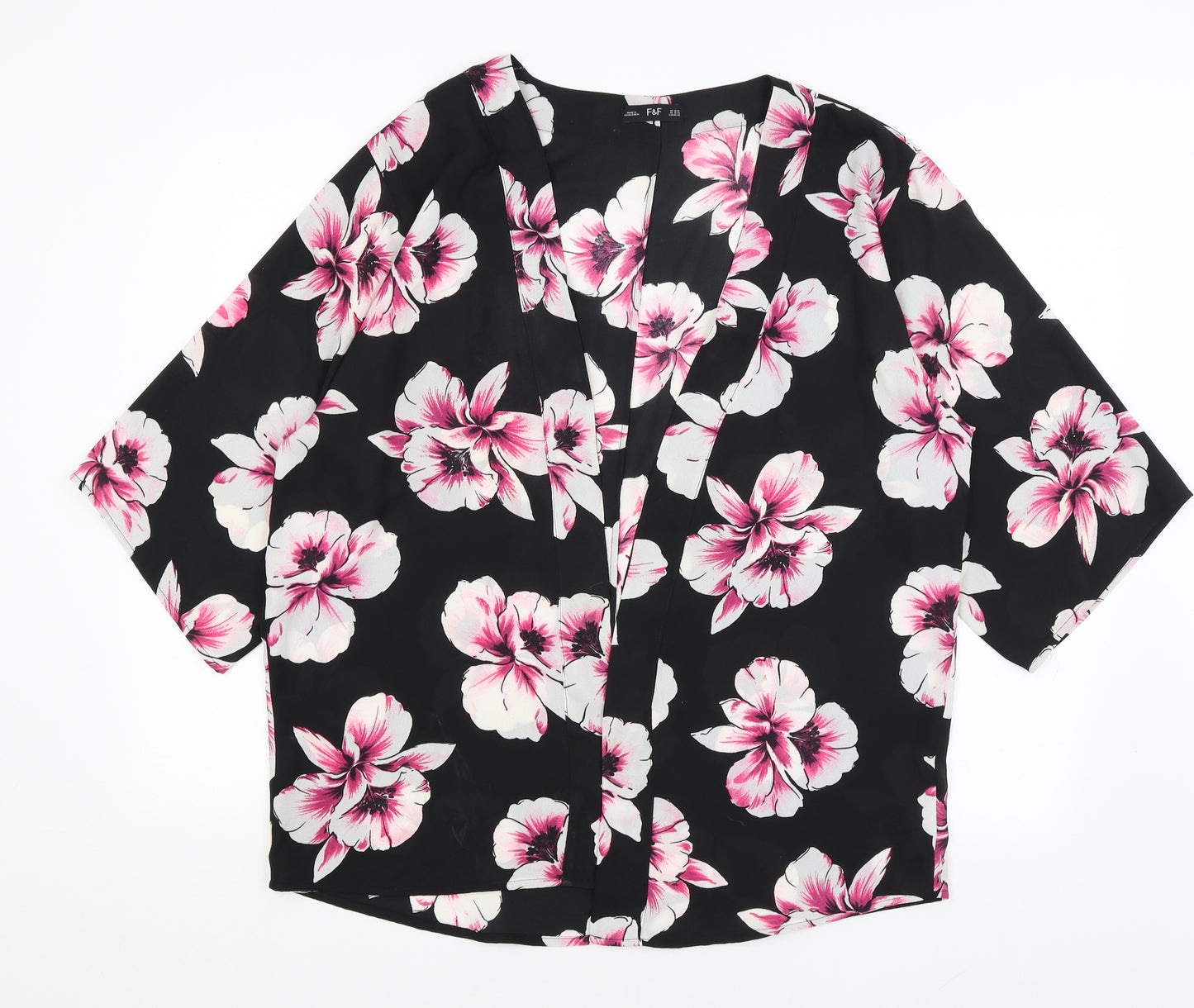 F&F Womens Black Floral  Wrap Blouse Size 12